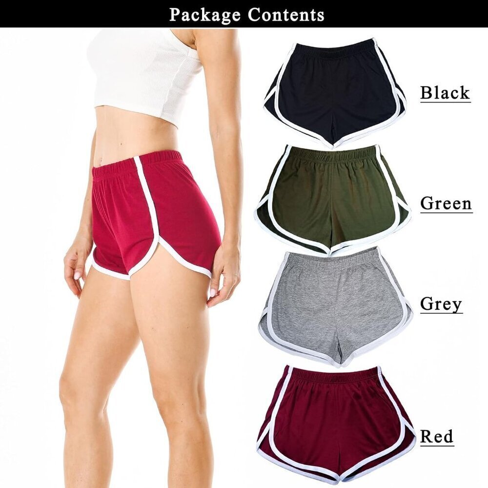 Women's Cotton Sports Shorts 4 Pack Elastic Casual Yoga Running Workout - Picture 2 of 7